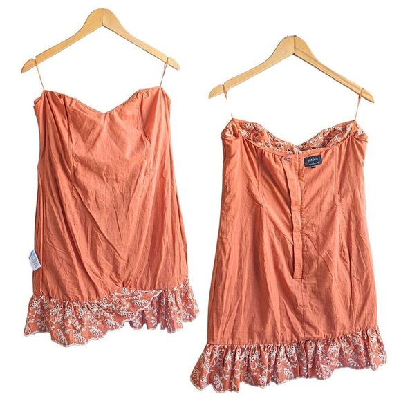 Revolve BARDOT Riva 100% Cotton Soft Orange Coquette Strapless MiniDress Size 12 - Picture 7 of 10